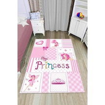 Pembe Kaymaz Tabanlı Yıkanır Prensesli Çocuk Halısı Ar775