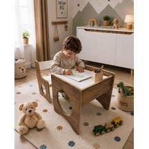 Pema Home %100 Mdf Montessori Aktivite Masası, Çocuk Oyun Çizim Masa Sandalye Takımı Kahverengi