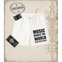 Tarzsokak Gotik & Grunge Streetwear Musıc Makes The World A Better Place Unisex Şort Beyaz