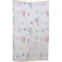 Breeze Yenidoğan Bebek Müslin Battaniye Yağmur Temalı Ağaç Desenli Ekru - Ekru