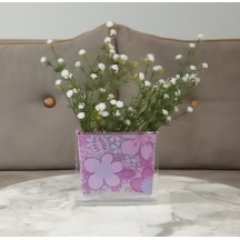 Vazoda Beyaz Yapay Çiçek Dekoratif Pembe Çiçekli Vazo Dahil 10 x 15 x 3 CM