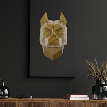 Lazer Kesim Metal Pitbul Kafası Origami Duvar Dekoraasyonu Gold