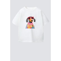 Monila Kız Çocuk Köpek Baskılı Pamuklu Bisiklet Yaka T-shirt Ekru Monila Kız Çocuk Köpek Baskılı Pamuklu Bisiklet Yaka T-shirt Ekru