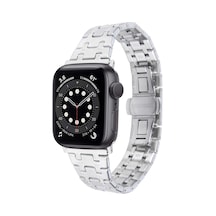 iOs Watch Uyumlu Serisi İçin 6 44mm Çift T Paslanmaz Çelik Saat Bandı Gümüş