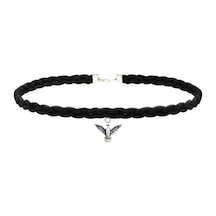Siyah Süet Saç Örgü Albatros Kuşu Kadın Choker Renkli