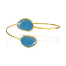 Kadir Jewellery 22 Ayar Altın Kaplama Zirkon Taşlı Ayarlanabilir Trend Bilezik Koyu Mavi
