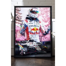 Max Verstappen Siyah Ahşap Çerçeveli Poster, Dekoratif Formula 1 Duvar Tablosu