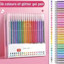 Honeybeeshop 36 Renk Parlayan Yıldız Glitter Jel Kalem Pastel Neon Floresan Vurgulayıcı Okul Sanat 36 Renk