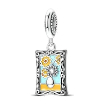 Van Gogh Ayçiçekleri Tablosu Sallantılı Charm Gümüş