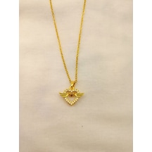 Zirkon Taşlı Kanatlı Kalp Kadın Kolye Gümüş Kaplama Gold Çok Renkli
