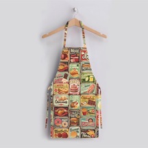Junk Food Tasarımlı Mutfak Önlüğü Keten Kumaş, Uluslararası Yıkama Ve Solmama Sertifikası Çok Renkli