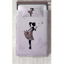 Bebek Ve Çocuk Odası Kelebekli Prenses Kız Desenli Organik Boyalı, Renkli Yatak Örtüsü Seti Toplam 2 Parça 1 Adet Yatak Örtüsü 140x220cm, 1 Adet Yas