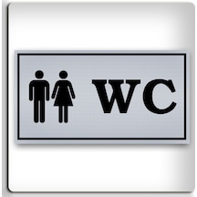 Wc - Yönlendirme Levhası - Kendinden Yapışkanlı Metalik Gümüş Gri Tabela 8x15 Cm