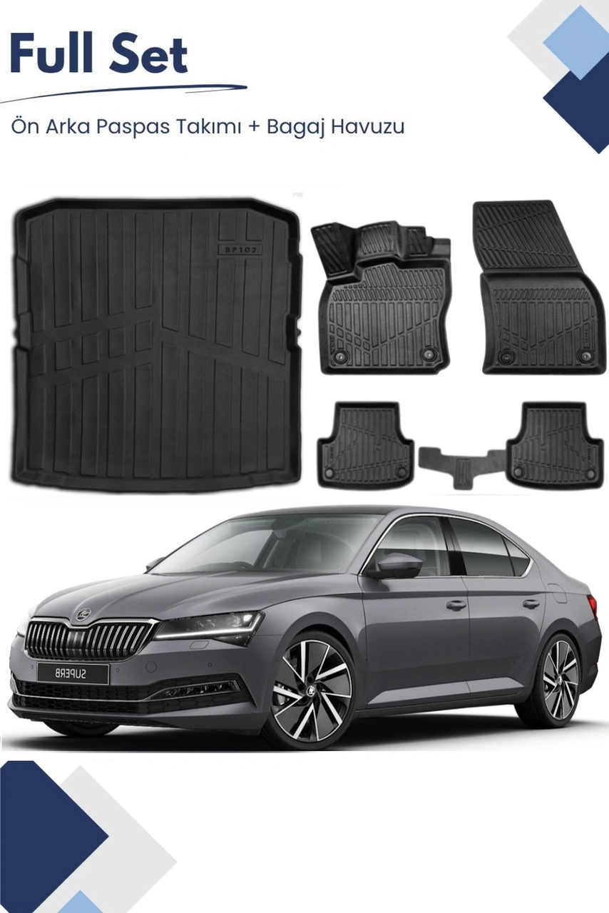 Skoda Super B 2023 Model Tam Uyumlu Paspas+bagaj Havuzu Seti
