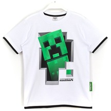 Erkek Çocuk Minecraft Creeper 3D Baskılı T-Shirt Beyaz