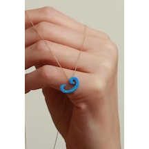 14 Ayar Altın Mavi Opal Taşlı Vav Kolye Sarı Altın