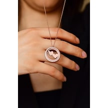 Zirkon Taşlı Rose Çift Kalp Yuvarlak İsimli Gümüş Kolye