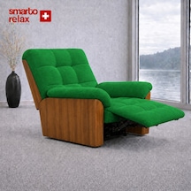 Smarto Relax Porto Tv Koltuğu Elektrikli Masajlı Isıtmalı Döner Sallanan Ahşap Yan Panelli Polyester Kumaş Baba Koltuğu Yeşil
