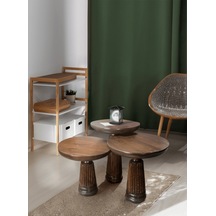 Wood Wooden Ahşap 3 Lü Set Fitilli Mantar Yan Sehpa / Ceviz Renk / Ceviz Renk Mushroom Side Table Kahverengi