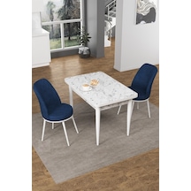 Canisa Concept Nil Serisi 70x110 Sabit Mutfak Masası Takımı Beyaz Mermer Desen Masa 2 Lacivert Sandalye Masa Beyaz/sandalyeler Lajivert