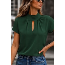 Veraura Lifestyle Kadın Kısa Kollu Balıkçı Yakalı Damla Detaylı Sandy Bluz ZÜMRÜT