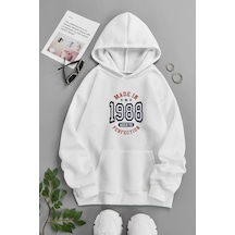 Unisex Beyaz Kapüşonlu Sweatshirt Made İn Perfection ,baskılı Şardonlu Kalın Kumaş Beyaz