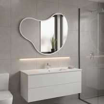 70x87 Cm Modern Organik Asimetrik Ayna Beyaz Çerçeveli Dekoratif Duvar Ve Banyo Aynası Minimal Tasarım Ayna Beyaz