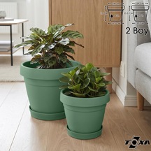 Tabaklı Delikli Plastik Çiçek Saksısı, 9 Ve 5.5 Lt 2 Boy, Yeşil Diğer