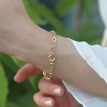 Trend Geçme Zincirli Gold Kaplama Hallow Bileklik Gümüş