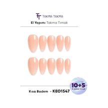 15'li Ten Rengi Kısa Badem Kbd1547 Tekrar Kullanılabilir El Yapımı Protez Takma Tırnak Xs