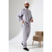 İhvanonline Erkek Müslin Hakim Yaka Gömlek Pantolon İkili Takım Gri