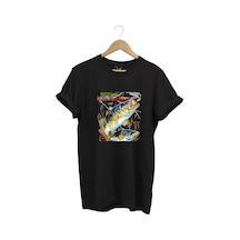 Balıkçılık Avcılık Olta İle Balık Tutmak Sazlık Alabalık Levrek Baskılı Pamuk Regular Fit T-shirt Siyah