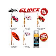 Fishack Glidex 5'li Döner Kaşık Seti + Klima Bombası - Silver Ladybug 5 Gr No:2 + Golden Ladybug 5 Gr No:2 + Orange Flash 12 Gr No:4 + Silver Red 5 Gr No:2 + Silver Red 7 Gr