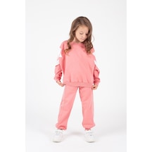 Mnk Baby & Kids Kız Çocuk Yarasa Kol Şerit Detaylı Alt-üst Eşofman Takımı M00755 Pembe