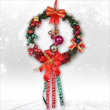 Süsle Bebek Ve Parti Yılbaşı Kapı Süsü, Ahşap Üzeri Garland Kapı Halkası - 33 Cm Genel