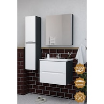Teta Home Kopenhag 65 Cm Mdf Gövde Membran Kapak Banyo Dolabı Seti + Boy Dolabı Antrasit - Beyaz