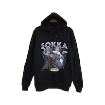 Avatar The Last Airbender Sokka Baskılı %100 Pamuk Unisex Siyah Kapüşonlu Sweatshirt Siyah