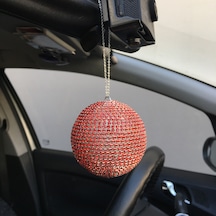 Kristal Taşlı Disko Topu Dikiz Ayna Süsü Büyük 8cm Kırmızı Diğer