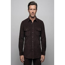Bisse Regular Fit Kadife Pamuk Koyu Kahve Erkek Gömlek Gmkdf12301300 D12 Koyu-kahve