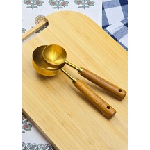 Ahşap Saplı Gold Ölçü Kaşığı Takımı - 2'li Kahve Ölçüm Kaşığı - 30 + 60 Ml Ahşap