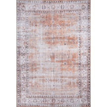 Solgun Turuncu Ve Krem Eskitme Çiçekli Vintage Halı - Al159ou