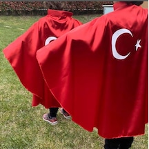 Denbu Tekstil Türk Bayrağı Pelerin -23 Nisan Ve 29 Ekim Gösteri Kostümü Kırmızı