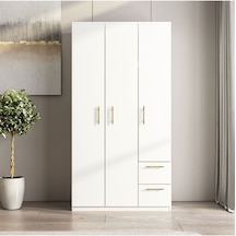 Merlin 3 Kapaklı, Çekmeceli, Raflı Gardırop, Yatak Odası Dolap, Elbise Dolabı İstanbul Ceviz - 172 Cm / Beyaz