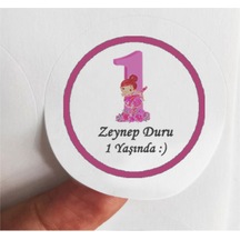 48 Adet 4 Cm Kişiye Özel Pembe 1 Yaş Baskılı Mat Etiket Sticker -1