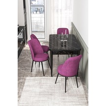 Canisa Concept Kor Serisi 70x114 Açılabilir Mutfak Masası Takımı Siyah Mermer Desen Masa 6 Mor Sandalye Masa Siyah Mermer Sandalyeler Mor