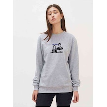 Stanger Things Robin & Steve Baskılı Gri Kadın Sweatshirt