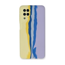 Samsung Galaxy A22 Kılıf Ebruli Lansman Silikon - Sarı-lila Çr