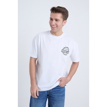 Erkek Oversize Baskılı T-shirt Beyaz Vintage Logo Beyaz