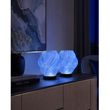 2 Adet Spiral Kablosuz Masa Lambası 11 X 13 Cm Tealight Led Işık Hediyeli Lacivert