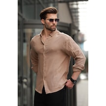 Madmext Camel Basic %100 Pamuklu Uzun Kollu Erkek Gömlek E6761 Camel
